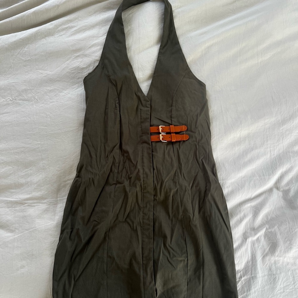 PrettyLittleThing Backless Dress with Buckle Detail in Olive